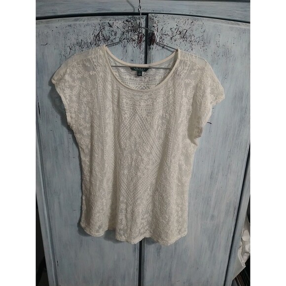 Lauren Ralph Lauren Lace Top Cream Lrg Boho Cottagecore Feminine Y2k Vintage - Picture 7 of 12